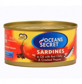 Oceans Secret Sardines in Oil With Red Chilly & Cracked Pepper  Tin  180 grams